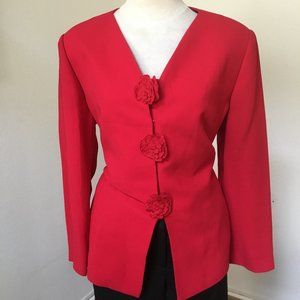 ADRIANNA PAPELL Casual Jacket Blazer Decorative Button V-neck Padded Red 10